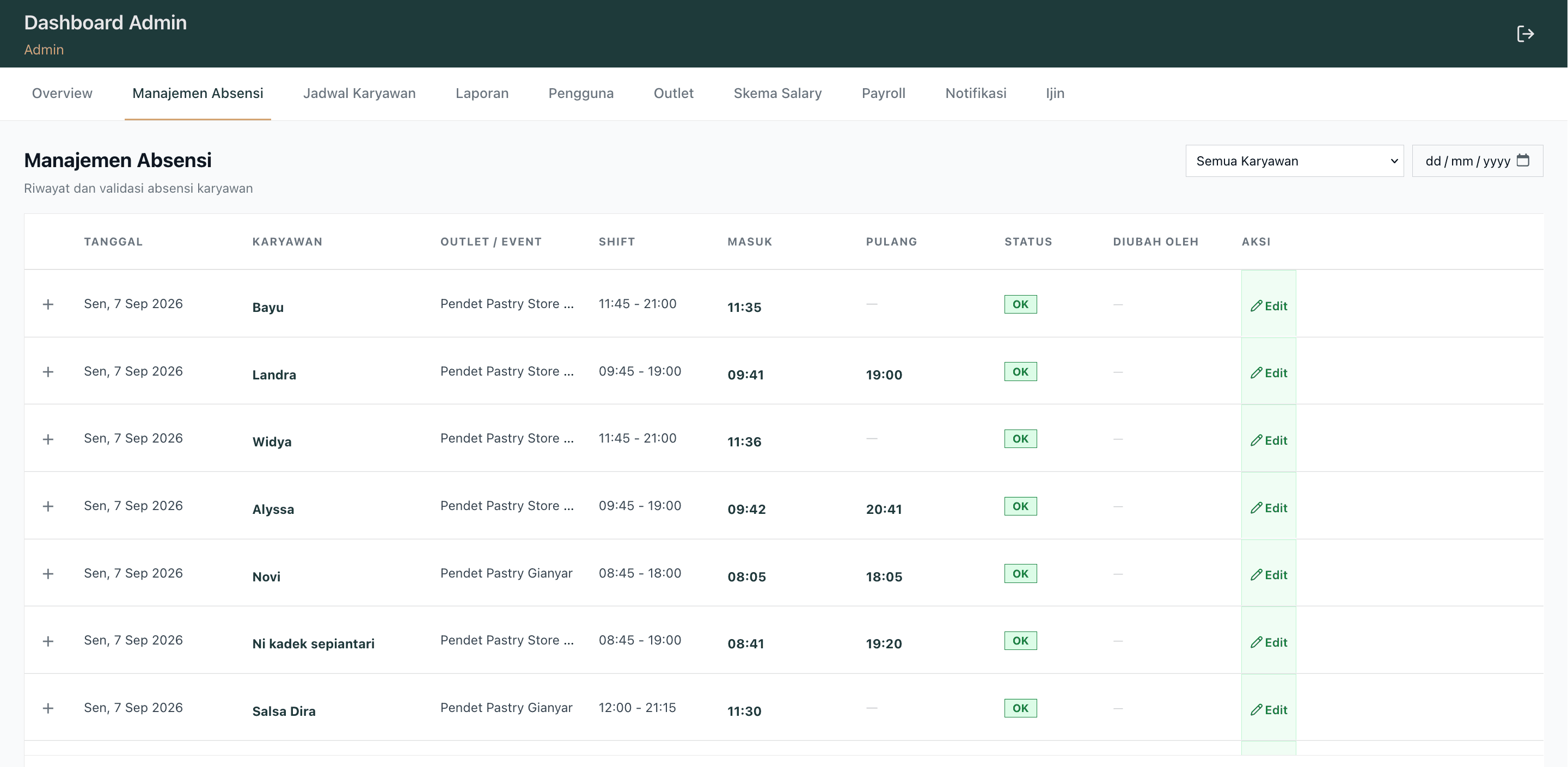 Pendet Pastry Attendance App